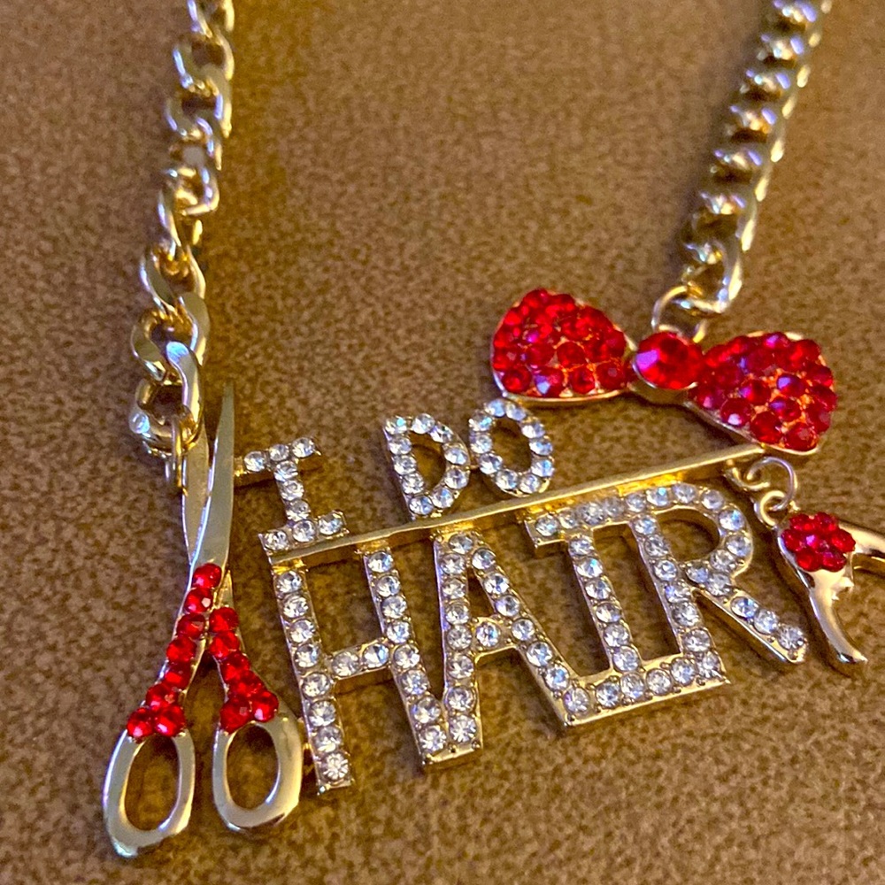 “I DO HAIR” necklace charm rhinestone